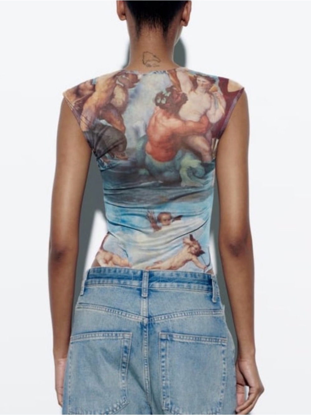 Zara Blue Triumph of Galatea Print Sleeveless Sheer Tank - Picture 2 of 8